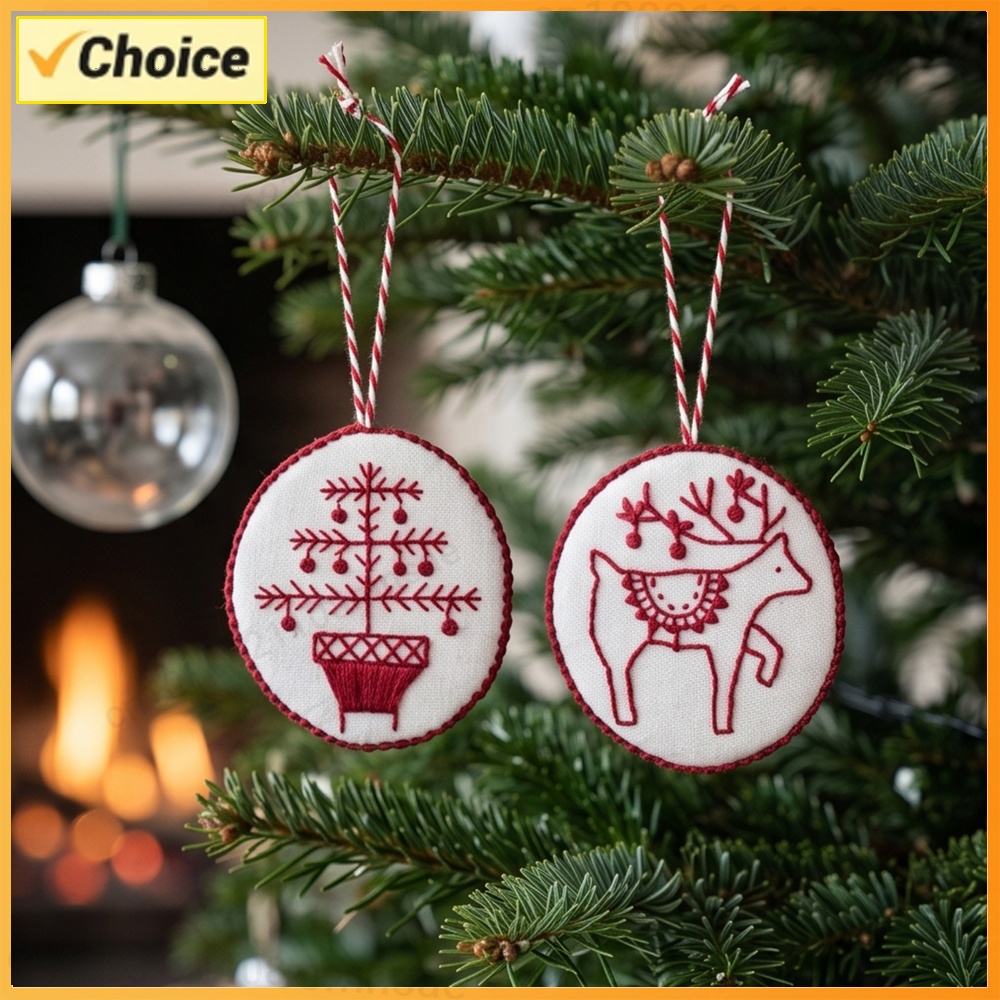 Embroidery Xmas Ornaments - Kit Bordir Natal dengan Perlengkapan, Ornamen