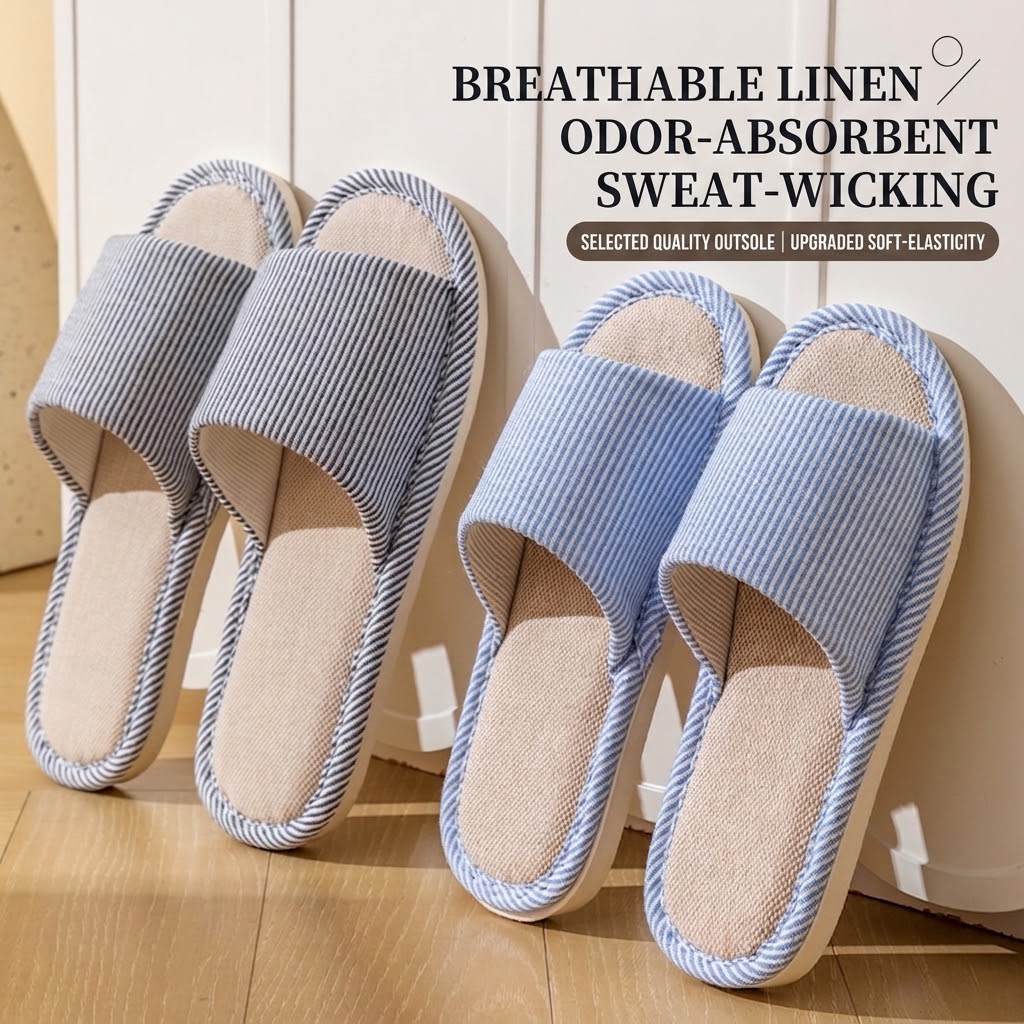 Embroidery Flat Shoes - Sandal Linen Rami Bernapas untuk Wanita