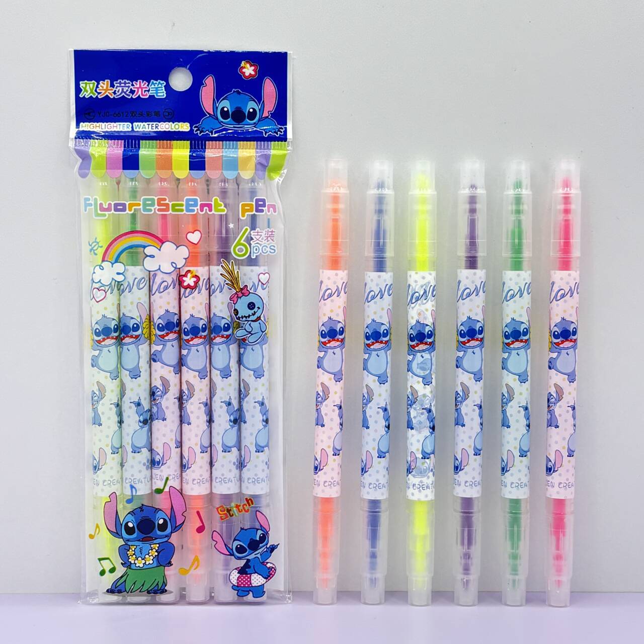 Embroidery Writing - 6pcs/set Pena Fluoresen Anime Stitch Kartun