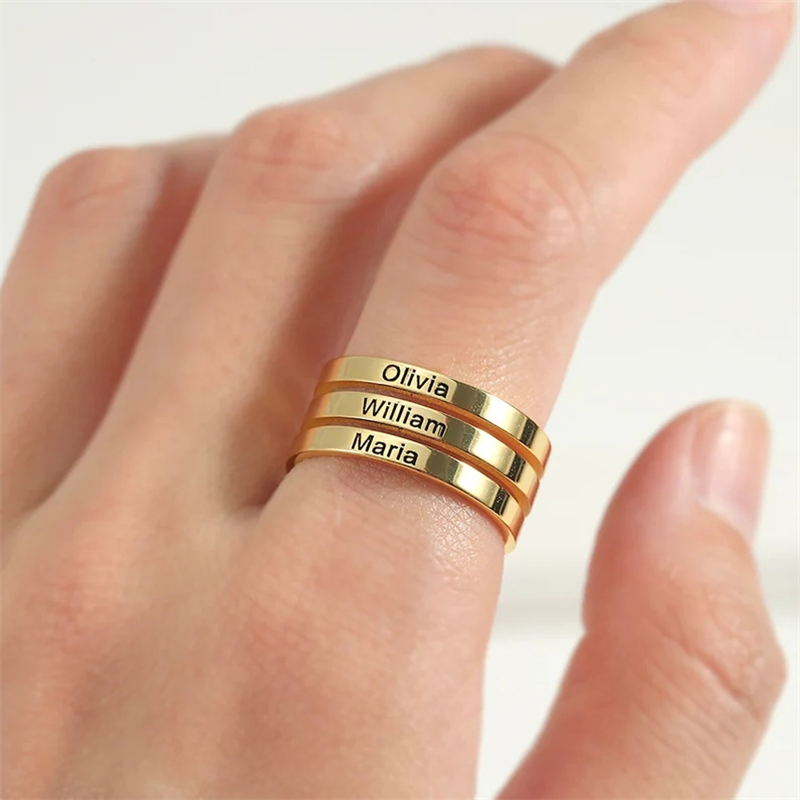 Embroidery Alphabet - Perhiasan Cincin Stainless Steel Terukir Nama