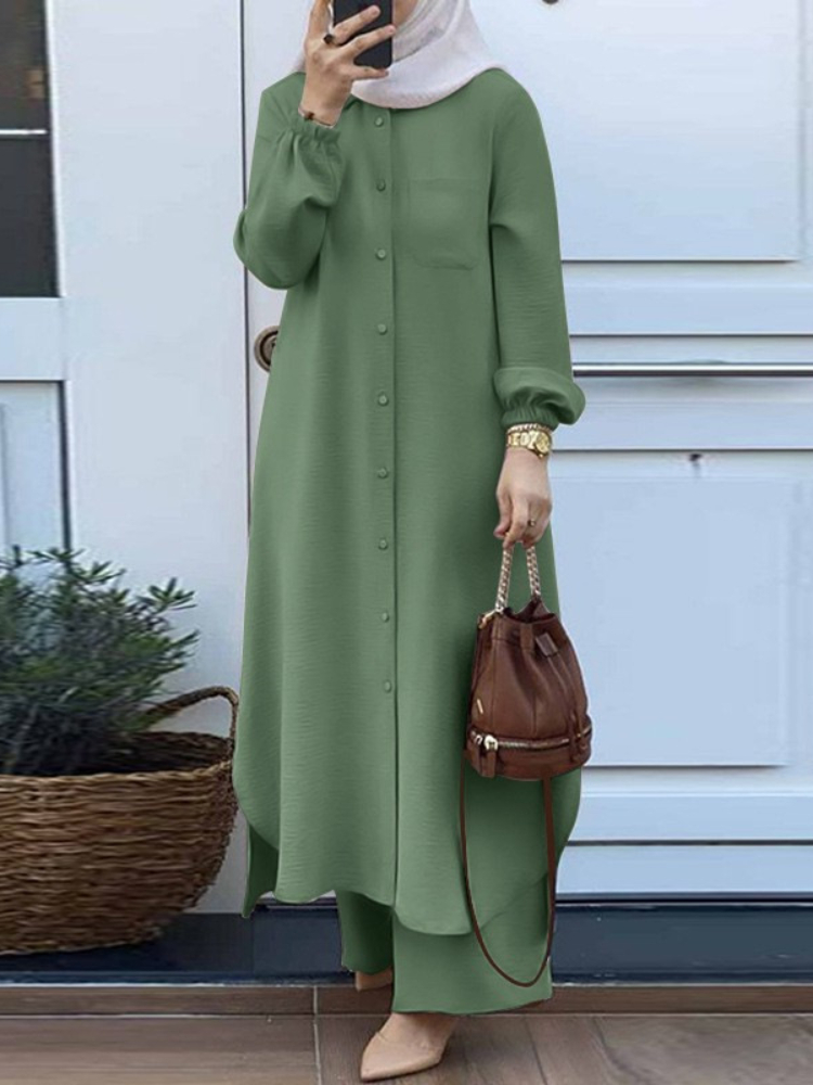 Gaun warna polos Dubai Muslim  - Embroidery Kaftan ulasan dan harga