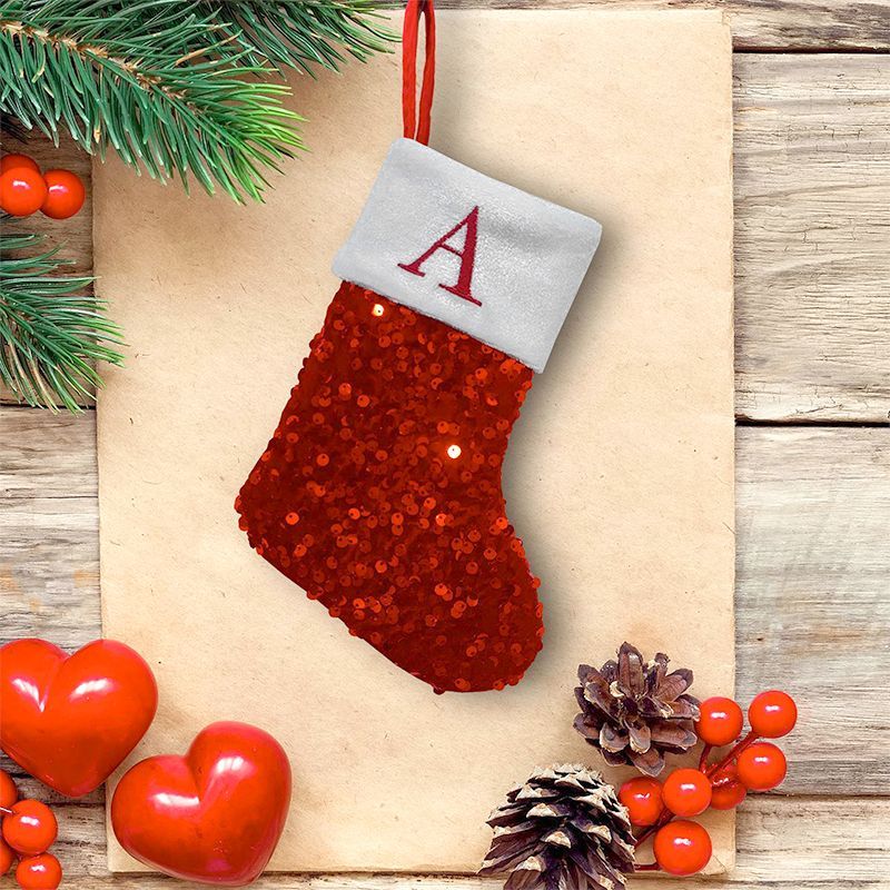 Kaus Kaki Natal Berpayet Merah - Embroidery Xmas Ornaments ulasan dan harga