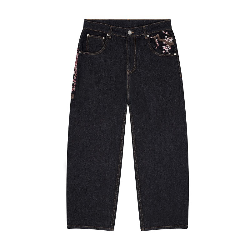 Celana Jeans Y2K Vintage Strai - Embroidery Jeans Sakura ulasan dan harga
