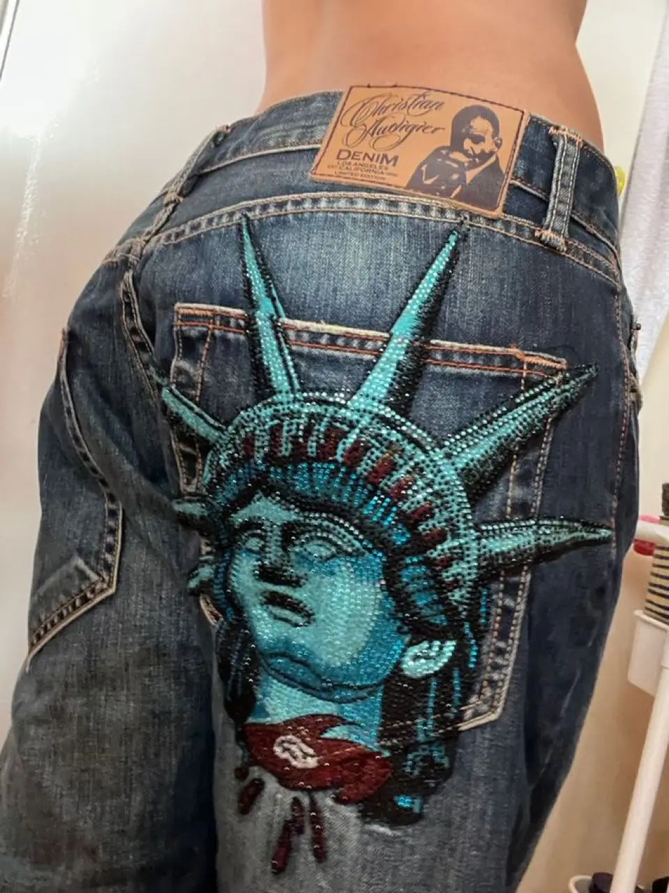 Celana Jeans Denim Wanita Y2k  - Embroidery Jeans Sakura ulasan dan harga