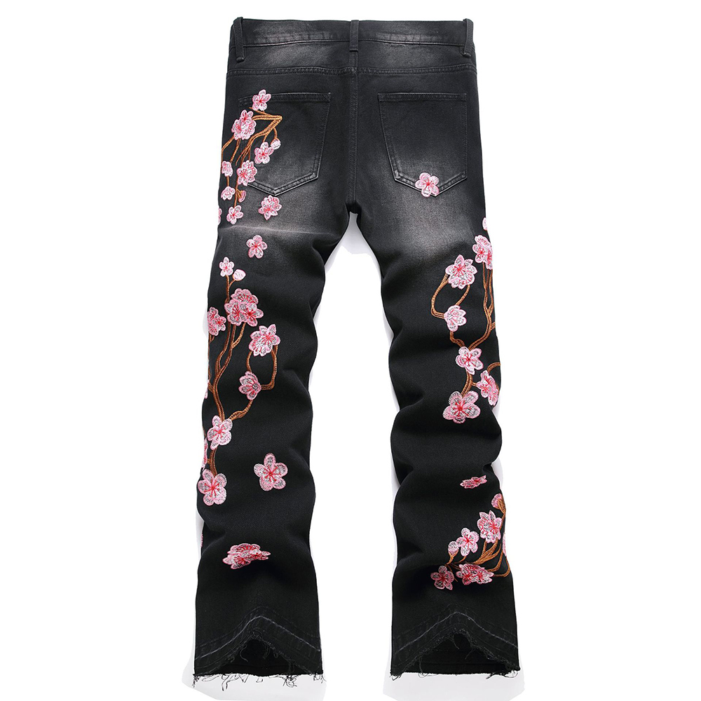 Jeans Denim Bordir Sakura Pria - Embroidery Jeans Sakura ulasan dan harga
