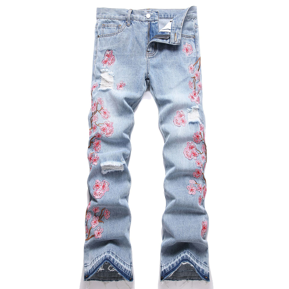 Jeans Denim Bordir Bunga Pria  - Embroidery Jeans Sakura ulasan dan harga