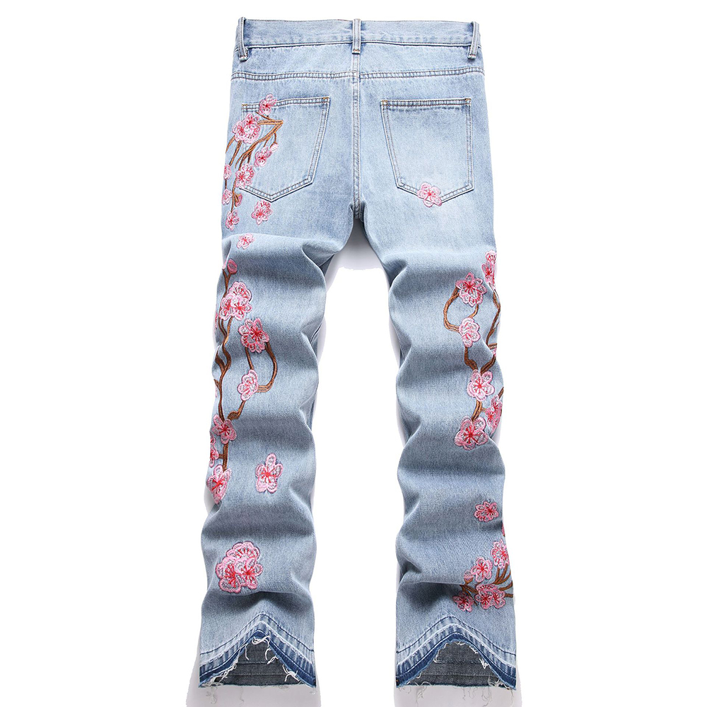Jeans Denim Bordir Bunga Pria  - Embroidery Jeans Sakura ulasan dan harga