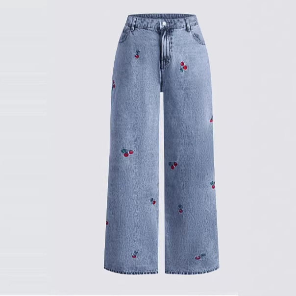 Celana Jeans Denim Retro Wanit - Embroidery Jeans Sakura ulasan dan harga