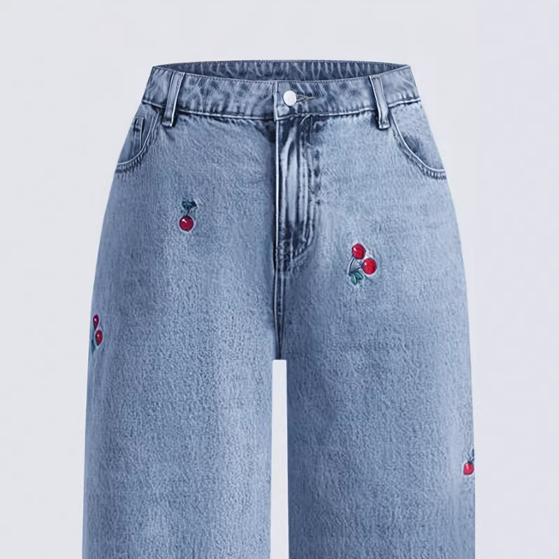 Celana Jeans Denim Retro Wanit - Embroidery Jeans Sakura ulasan dan harga